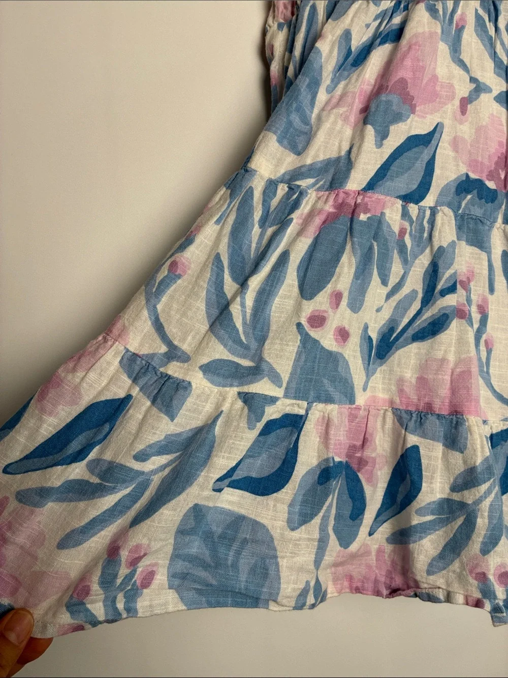 Sfera Girls' Ruffled Strap Floral Sundress in White, Blue & Pink